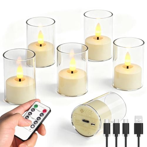 Utwickeln Rechargeable Flameless Tea Light Candles, LED Tea Lights with Remote & 2-8H Timer, 6-Pack, USB-C, Acrylic, White, for Home, Wedding, Dinner Party, Sports Bar Night, Living Room & Hotel