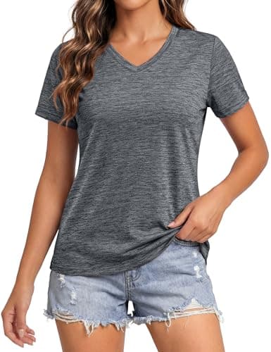 MAGCOMSEN Women's Athletic Shirts Moisture Wicking Cooling V Neck Tops Yoga Gym Sun Shirts,Dark Grey M