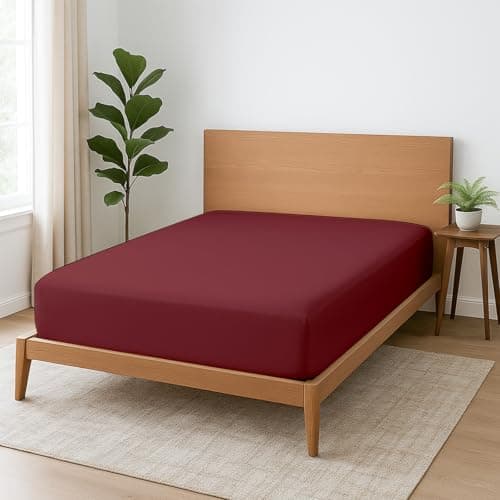Cottington Lane 1 Piece Queen Size Fitted Sheet Only, Premium Hotel Quality Brushed Microfiber 15 Inch Deep Pocket Bottom Sheet, Ultra Soft, Breathable & Durable, Burgundy