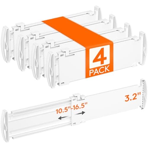 Lifewit Drawer Dividers for Clothes, 3.2" Tall 10.5"-16.5" Expandable Dresser Drawer Dividers, Adjustable Dresser Drawer Organizers, White Drawer Separators for Bedroom/Bathroom/Kitchen, 4 Pack