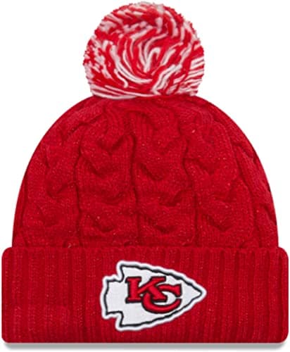 New Era Women's NFL Official Cozy Cable Knit Cuff Pom Beanie Hat (as1, Alpha, one_Size, Kansas City Chiefs Red)