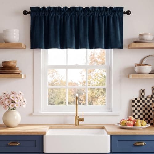NICETOWN Navy Blue Velvet Valance W52 x L18, 1 Panel