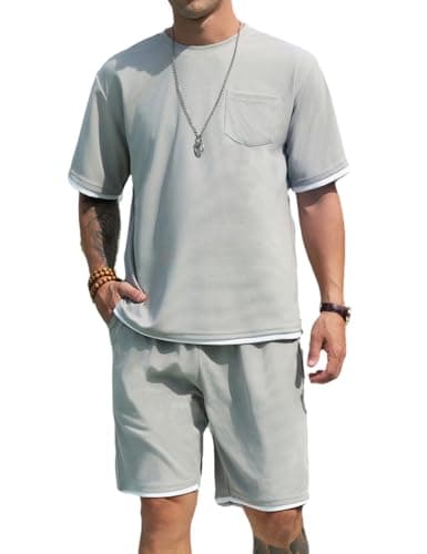 SPKPKEY Men's Summer 2 Piece Set Short Sleeve Knit Shirt and Shorts