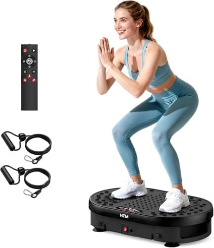 HTM Vibration Plate, Vibration Plate for Lymphatic Drainage, 9 Modes & 120 Speeds, Shake Plate with Resistance Bands Slot & Remote, 300 Lbs Load, Fat Burning Weight Loss Home Fitness Workout