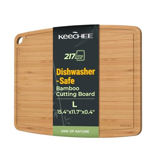 Keechee Dishwasher Safe Bamboo Cutting Boards 15.4x11.7in Heat-Resistant Chopping & Charcuterie Board with Juice Groove, Durable Lightweight Kitchen Essentials for Meat, Vegetables, Easy Clean