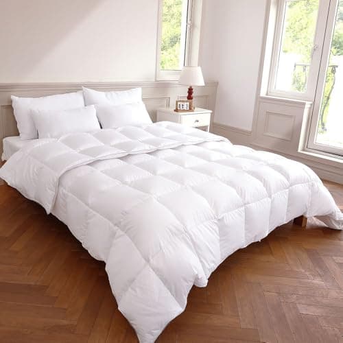 MOOFUN GreyDuck Down Comforter-All Season 50Oz Filling 24% Down 32% Down Fiber 44% Feather 55% Cotton 45% Poly-cotton Cover Noiseless Queen 90x90