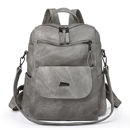 Puwuzixi Backpack Purse for Women, PU Leather Backpack Purse, Fashion Travel Anti Theft Backpack, Multipurpose Lightweight Waterproof Convertible Purse Shoulder Bag Handbag, Grey