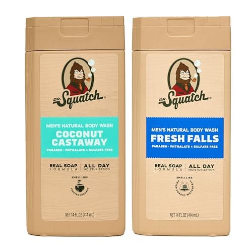 Dr. Squatch Natural Men's Body Wash Shower Gel - Cleansing, Nourishing, Long Lasting Scent, Moisturizing Body Wash for Men - Fresh Falls + Coconut Castaway (14 oz, 2-Pack)