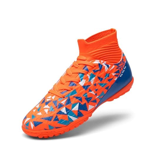 DREAM PAIRS Boys Girls Indoor Soccer Shoes High Top Football Turf Futsal Shoes for Little/Big Kid,Size 13 Little Kid,Orange,KKUMSO2513