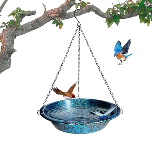 TIANCENTRAL H 11.4" Hanging Bird Bath & Feeder Blueblack Metal Garden Decor