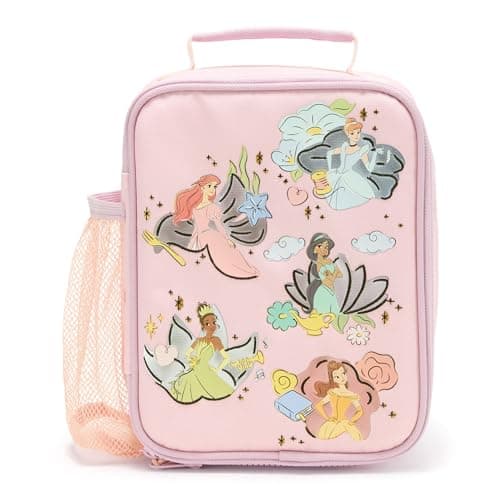 Disney Store Official Princess Insulated Lunch Box For Kids With Side Mesh Pocket, Water Resistant Design, Backpack Attachment Snaps, Interior Name Label, Disney Screen Art Featuring 5 Princesses