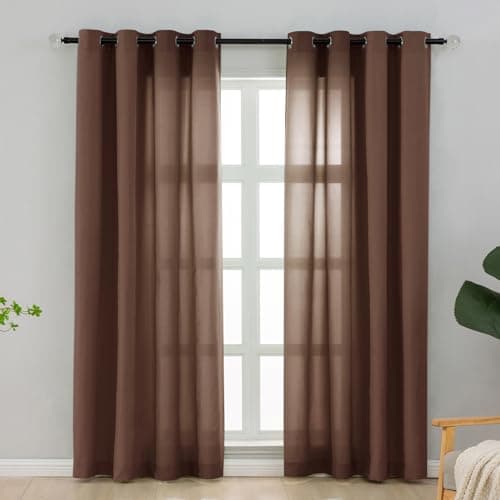 L.Z.E Privacy Curtains 96 Inches Long 2 Panels Set, Burgundy Light Filtering Curtains for Living Room Bedroom Doorway Divider, Non-See-Through Window Panels Grommet Top