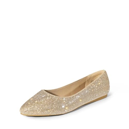 DREAM PAIRS Women's Dress Pointed Toe Flats Ballet Comfort Soft Slip On Casual Flat Shoes for Work Office Business,Size 5.5,Gold-Rhinestone
