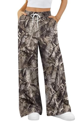 ALIMASHA Womens Wide Leg Sweatpants Baggy Loose Fall Barrel Casual Lounge Athletic Pants Comfy Teen Girl Cute y2k Joggers Brown Camo L