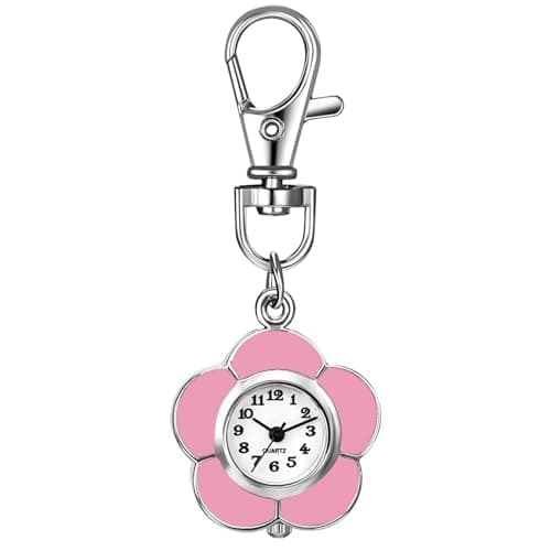 JewelryWe Backpack Key Chain Watch: Clip-on Quartz FOB Pocket Watch Novelty Cute Flower Carabiner Watches for Father's Day