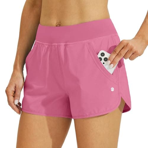 Willit Women's 3" Swim Board Shorts Swimming Bottoms with Brief Liner Quick Dry UPF 50+ Peach S