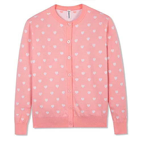 BOBOYOYO Girls Cardigan 100% Cotton Kids Heart Cardigan Sweater Valentines