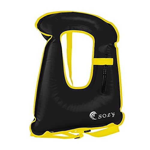 SOLY Inflatable Snorkel Vest Kid, Snorkeling Vest Adjustable Light Snorkeling Jackets for Diving Low Impact Water Sports Safety(Black Kid)