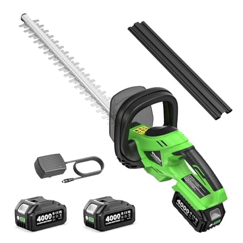 TaskStar 22" Hedge Trimmer Cordless, 20V Electric Bush Trimmer with 2 Pack 4.0Ah Battery, 5/8" Cutting Capacity, All-Around Safety Switch, Lightweight Shrub Garden Yard Trimmer, Green