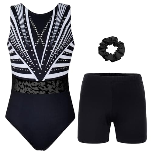 JOYSTREAM Gymnastics Leotards for Girls, Adult, Child With Shorts Activewear Classical Black Diamond,9-10Years
