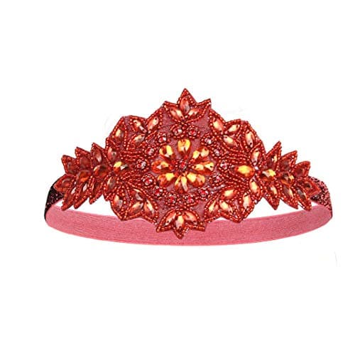 1920s Headpiece Great Gatsby Accessories Flapper Headband Wedding Headpieces for Bride Roaring 20's Art Deco Hair Clip Wine Red
