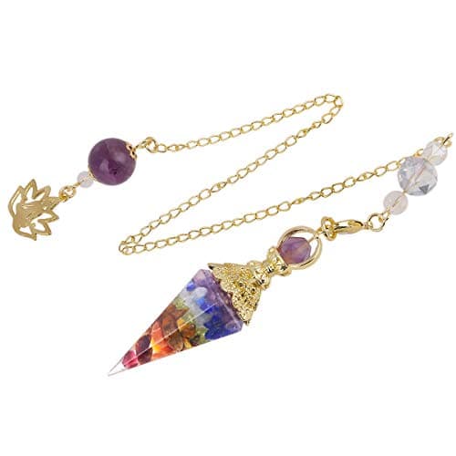 Rockcloud 7 Chakra Stone Healing Crystal Point Pendulum for Divination