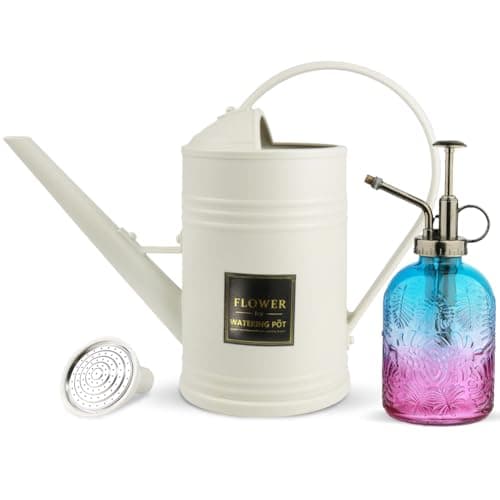 0.5 Gallon Small Watering Can for Outdoor Indoor Plants for House Plants, 12 oz Glass Plant Mister Spray Bottle for Bonsai Garden Flowers (White)