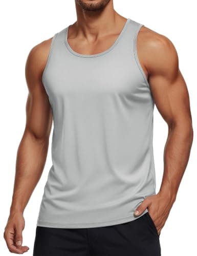 MAGCOMSEN Men's UPF 50+ Tank Top Quick Dry Summer Workout Muscle Sleeveless Shirts for Swim Beach Bodybuilding Light Grey XS