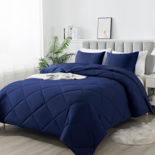 SUVAMJAM 3-Piece King Comforter Set,All-Season,Soft & Hypoallergenic &Breathable Bedding,Polyester Quilted,Down Alternative(Comforter*1 & Pillowcases*2),Dark Blue