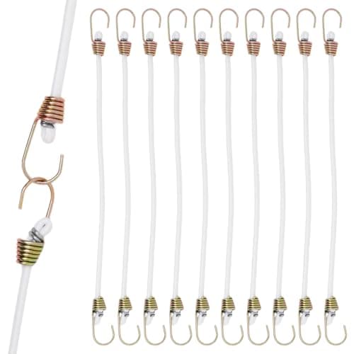 BENLIUDH 10 Inch Small Bungee Cords with Hooks, 10PCS Heavy Duty Elastic Mini Bungee Cords with Hooks for Luggage, Tents, Tarps, Cargo, Bikes, Camping, Outdoor Use (White)