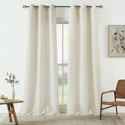 Ronaldecor Boho Linen Light Filtering Window Curtains 40" Wx95 Lx2
