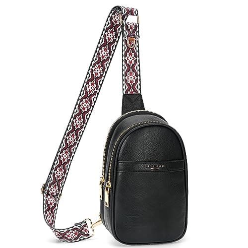 APHISON Small Sling Bag Fanny Packs Cell Phone Purse Vegan Leather Crossbody Bags for Women Chest Bag with Adjustable Strap Black