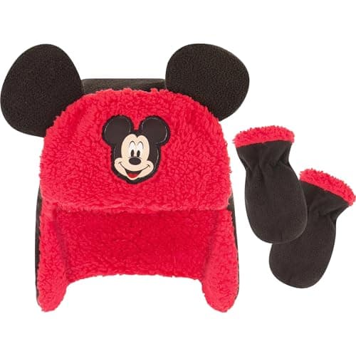 Disney boys Mickey Mouse Toddler Fleece Trapper Winter With Sherpa Lining and Mitten Set Beanie Hat, Mickey Mouse, 2-4T US