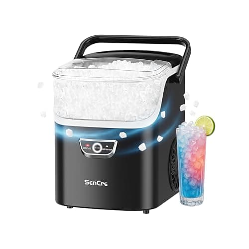 SenCre Nugget Ice Maker with Handle, 40lbs/Day Countertop Ice Maker Ready in 5 Mins, Soft Sonic Ice, Auto-Cleaning Ice Makers Portable Ice Machine for Home Kitchen Office Party & Large Families