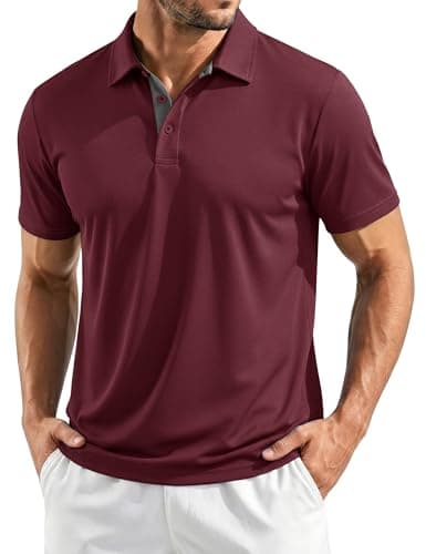 MAGCOMSEN Golf Shirts for Men Dry Fit Moisture Wicking Short Sleeve Polo Shirt Lightweight Performance Collared Shirt WineRed