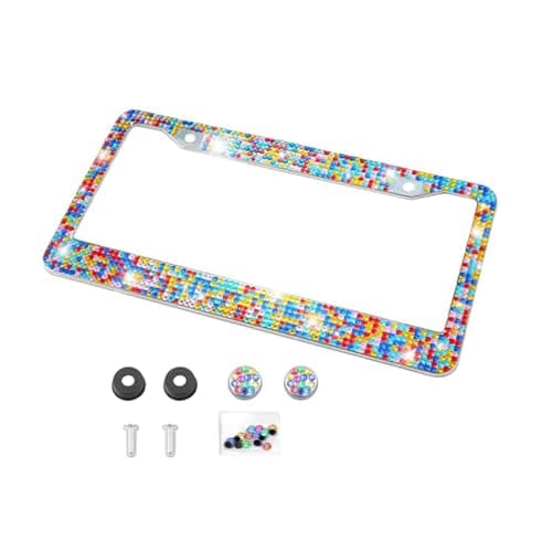 Ywdiml 12.2 x 6.3 Inch Rhinestone Car License Plate Frame, Multicolor
