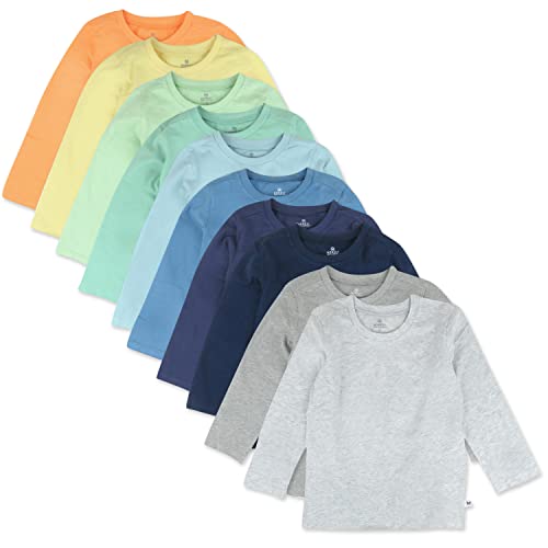 HonestBaby 10 Pack Long Sleeve T Shirts 100% Organic Cotton for Toddler, Boys, Girls, Rainbow Blues, 5T