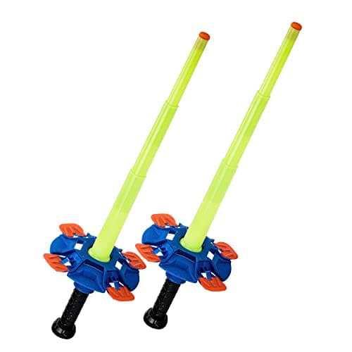 NERF Fencing Duel Swords Set - Kids Retractable Fencing Swords - Integrated Knockdown Targets - Glow in The Dark Light Up for Play Duels - 2 Player Game for Kids
