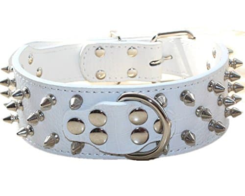Bbmmayy Leather Dog Collar, Spiked Studded Dog Collar for Medium Large Dogs Pit Bull Mastiff Bully Boxer (S, White2)