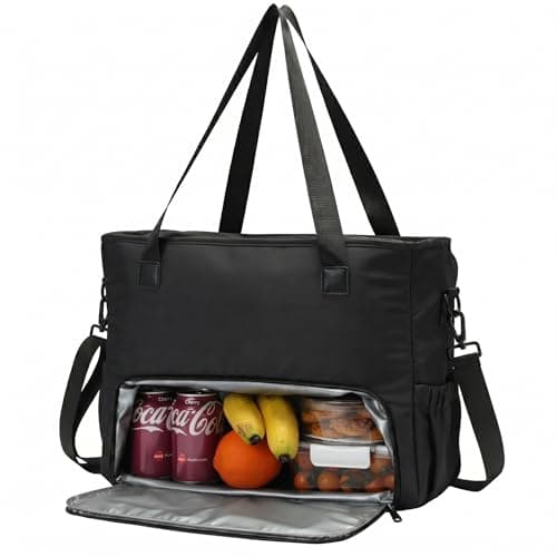 Lunch Tote Bag for Women with 15.6" Laptop Compartment, Work Tote Bag with Insulated Lunch Compartment, Large Casual Polyester Handbag Lunch Bags for Nurse, Teacher, Office, Travel, Beach, Jet Black