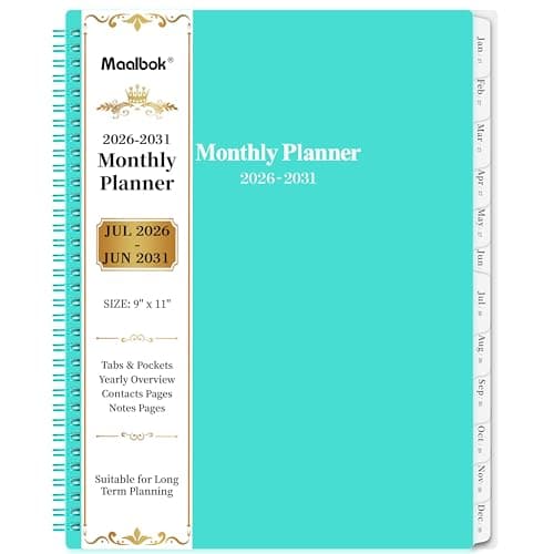 2026-2031 Monthly Planner/Calendar - Jul 2026 - Jun 2031, 5 Year Monthly Planner 2026-2031 with Tabs & Celebrity Quotes, 9" x 11", Famous Quote, Two-Side Pocket, Suitable for Long-Term Planning, Green