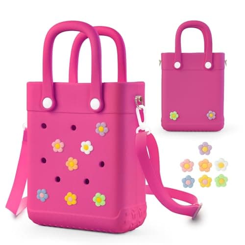 Mini Rubber Tote for Little Girl & Woman, EVA, Adjustable Strap(Hot Pink)