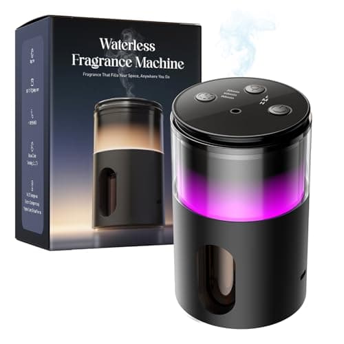 Pmsusoow Battery Operated Waterless Diffuser – Portable Scent Machine for Car, Office & Bedroom, Ultrasonic Aroma Mist with 9 Color LED Light, Mini Essential Oil Diffuser Obsidian Black