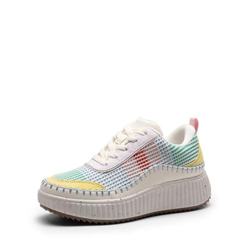 DREAM PAIRS Women Chunky City Tweed Comfortable Casual Platform Fashion Sneaker,Size 8,White/Rainbow,SDFN2379W