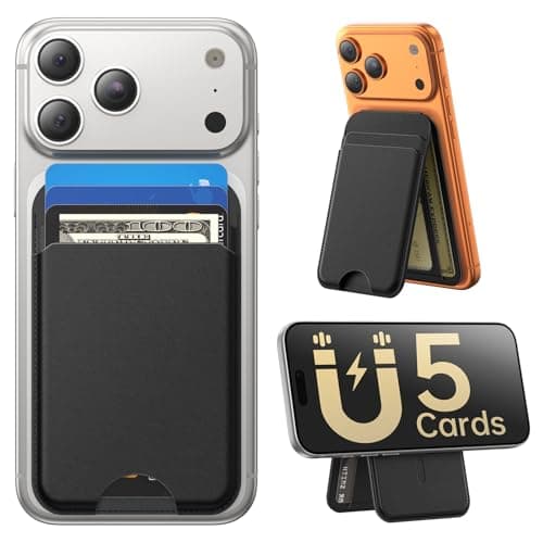 Fanseesy for MagSafe Wallet with Stand, 5 Card Holder, Slim Leather Magnetic Wallet for iPhone 17/16/15/14/13/12 Pro Max Plus Air Series, 3 Card Slots & 1 Cash Slot,Black