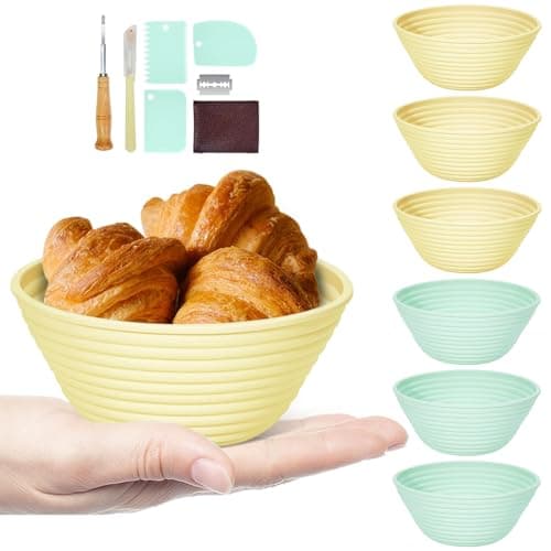 Silicone Banneton, Sourdough Bread Baskets (Set of 6, 5 Inch), Round Proofing Bread Bowls with Starter Kit, Bread Making Baking Supplies