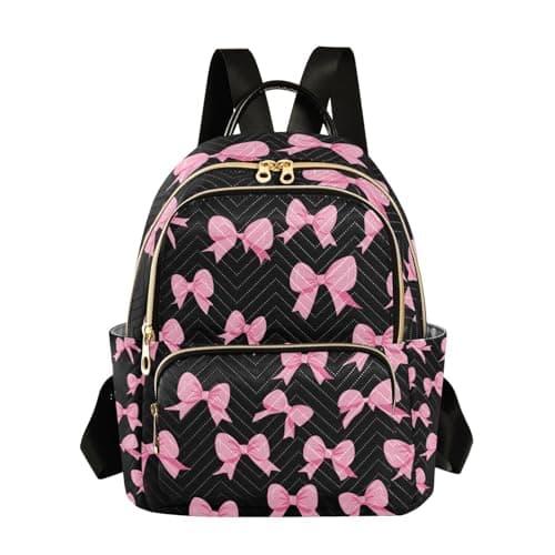 ALAZA Pink Bow Black Mini Backpack Purse for Women Travel Bag Lightweight Shoulder Bag Fashion Daypack