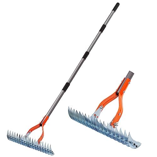Walensee Thatch Rake for Lawn, 15-Inch Dethatcher Rake with Adjustable Sectional Handle, Heavy Duty Steel Lawn Rake for Removing Dead Grass, Efficient Grass Dethatching Tool for Yard and Garden
