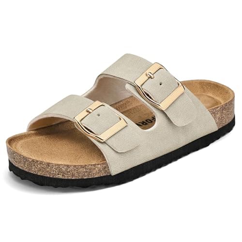 K KomForme Kid Sandals Boy girl slide,Stone,Size 10 Toddler