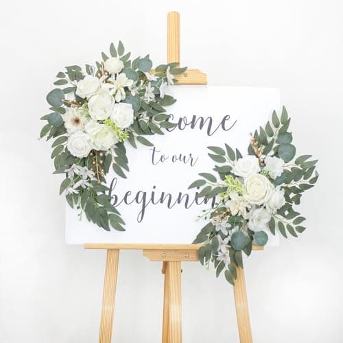 BASIMAN Arch Flowers with Drapes Kit (Pack of 2) for Wedding Ceremony Arbor and Reception Backdrop Decoration Wedding Welcome Signs Floral Birthday Party Decoration
